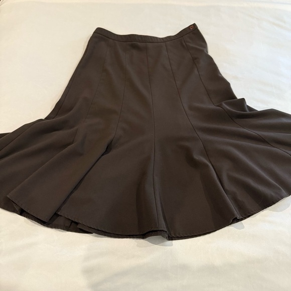 Laura Petite Flare Skirt A-Line Brown Midi Flowy Side Zipper Office Size 8 - Picture 5 of 10